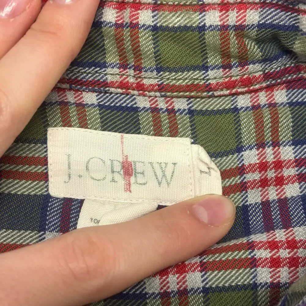 Vintage 90s J Crew Red Mens L Tartan Plaid Button Up Shirt‎ Oarsmen Flannel